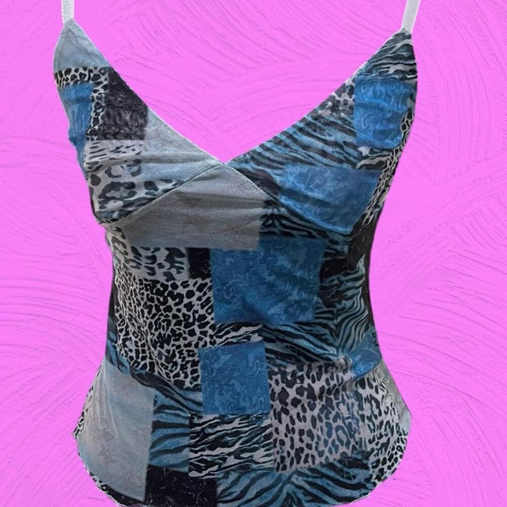 Mixed Animal-Print Mesh Cami